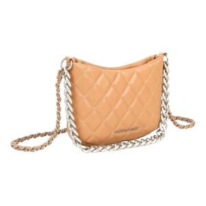 French Connection ELIZA Diamond Quilted with Metallic Chain Dual Handles Latte